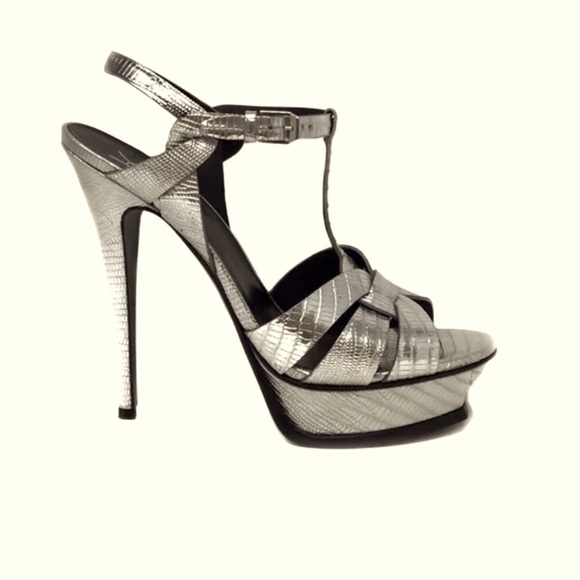 YSL Tribute Lizard Embossed Sandals Size 12 US Women’s Shoes 42 Heels Platforms - Picture 1 of 16